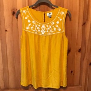 Yellow Sleeveless Top with Embroidered Accents